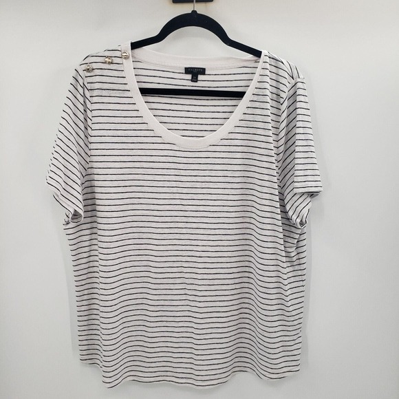 Talbots Striped Short Sleeve T Shirt Womens 2x Nautical Button Accent Scoop Neck - Picture 12 of 12